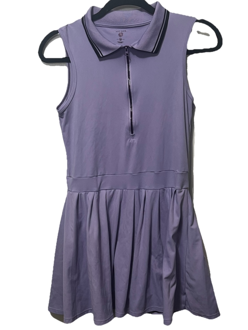 Sleeveless Lavender Half Zip Polo Tennis Dress with Shorts and Pocket